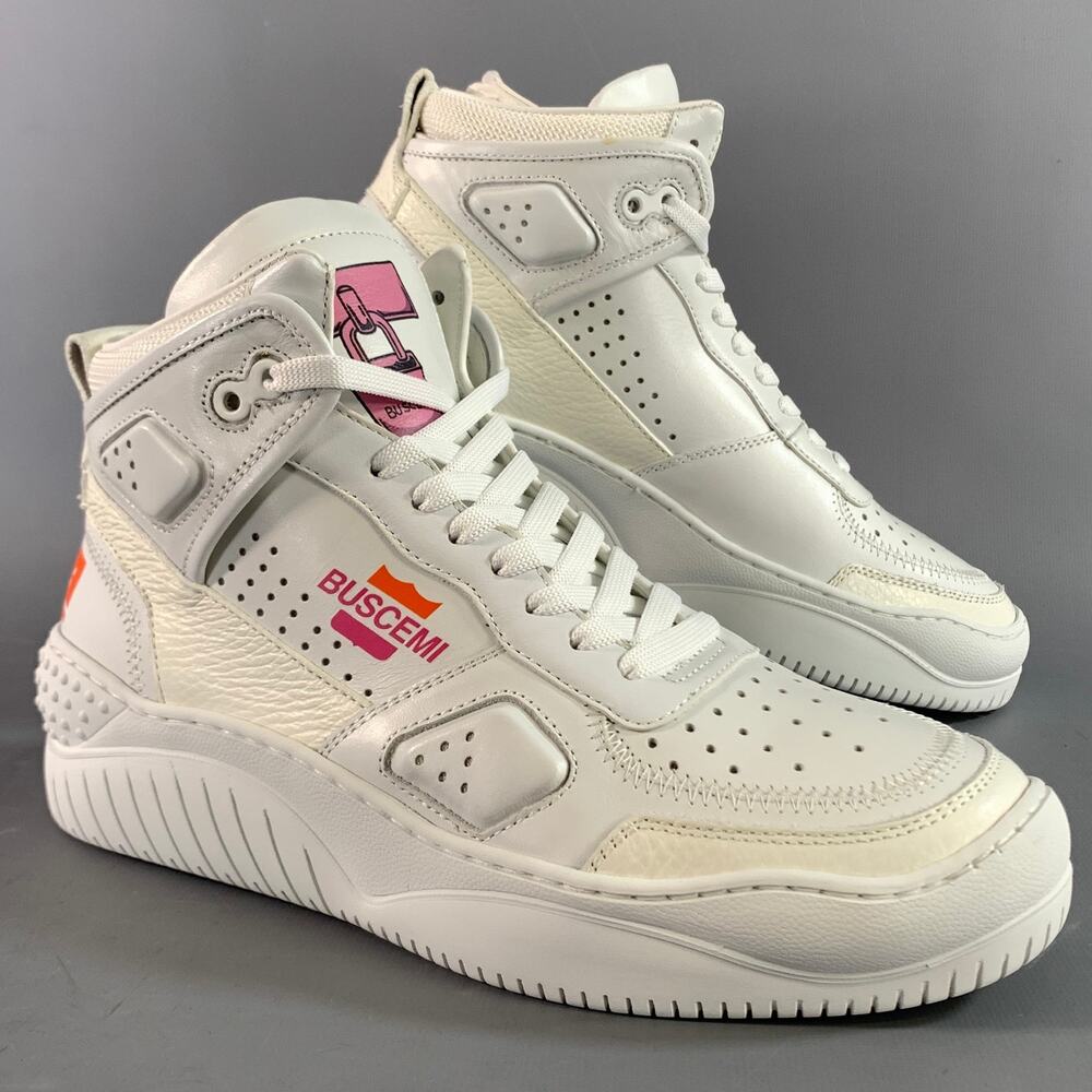 BUSCEMI Size 7 White Pink Leather High Top Sneakers